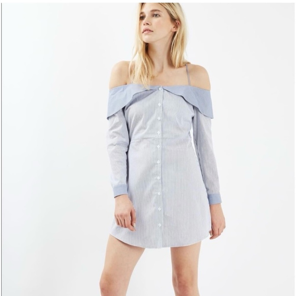 Topshop Light Blue Off-Shoulder Dress